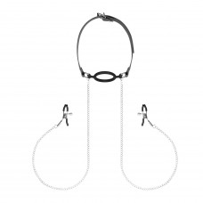 Зажимы для сосков с кляпом Bedroom Fantasies Nipple Clamps & Silicone Gag Ring