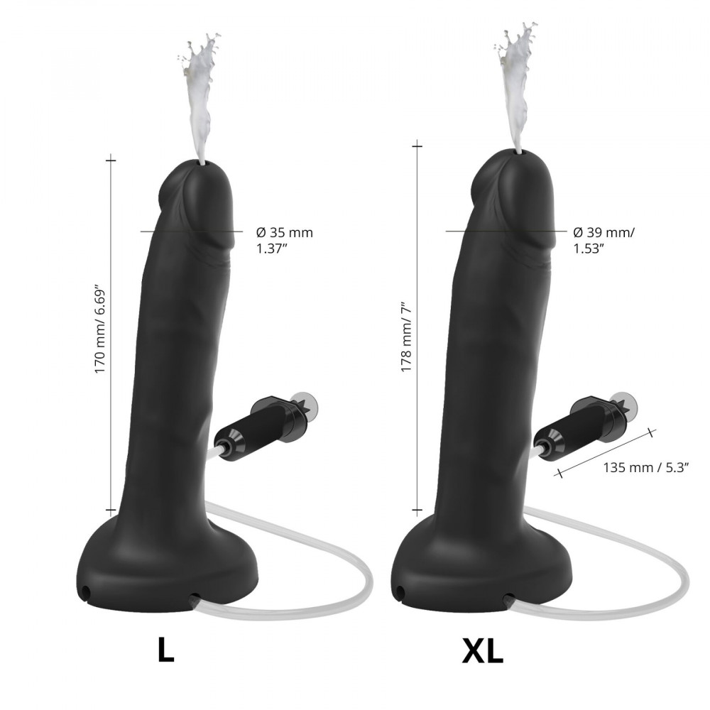 Фаллоимитатор - Кончающий фаллоимитатор Strap-On-Me Squirting Cum Dildo Realistic Black, диам. 3,9 см, силикон 5