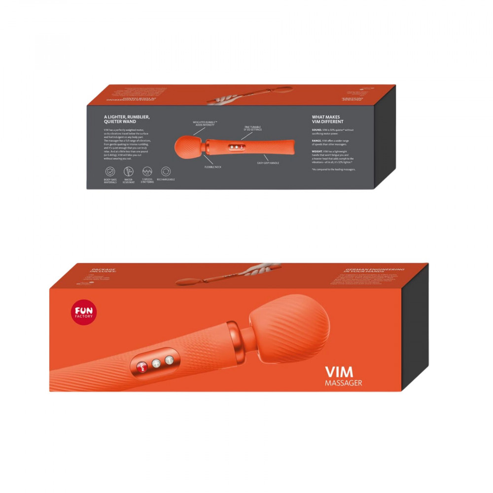 Вибромассажеры - Вибромассажер Fun Factory VIM Vibrating Wand sunrise orange, супермощный и легкий, до 6 часов работы 8