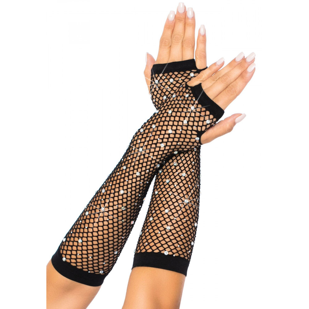 Чулки - Митенки Leg Avenue Rhinestone Fishnet Arm Warmers Black