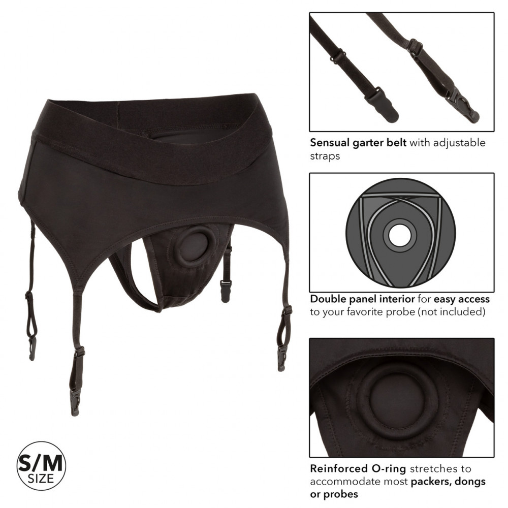 Страпон - Трусики для страпона с широким поясом California Exotics Boundless Thong with Garter S/М 1