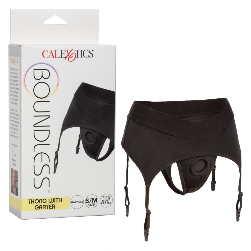 Страпон - Трусики для страпона с широким поясом California Exotics Boundless Thong with Garter S/М 4