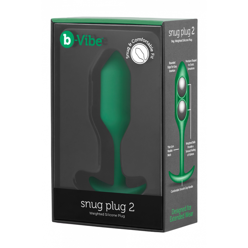 Секс игрушки - Анальная пробка со смещенным центром тяжести B-Vibe Snug Plug 2, силиконовая, зеленая 1