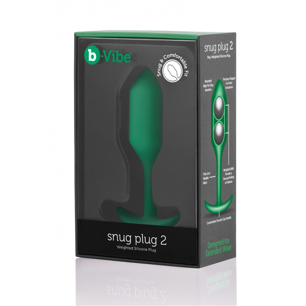 Секс игрушки - Анальная пробка со смещенным центром тяжести B-Vibe Snug Plug 2, силиконовая, зеленая 2