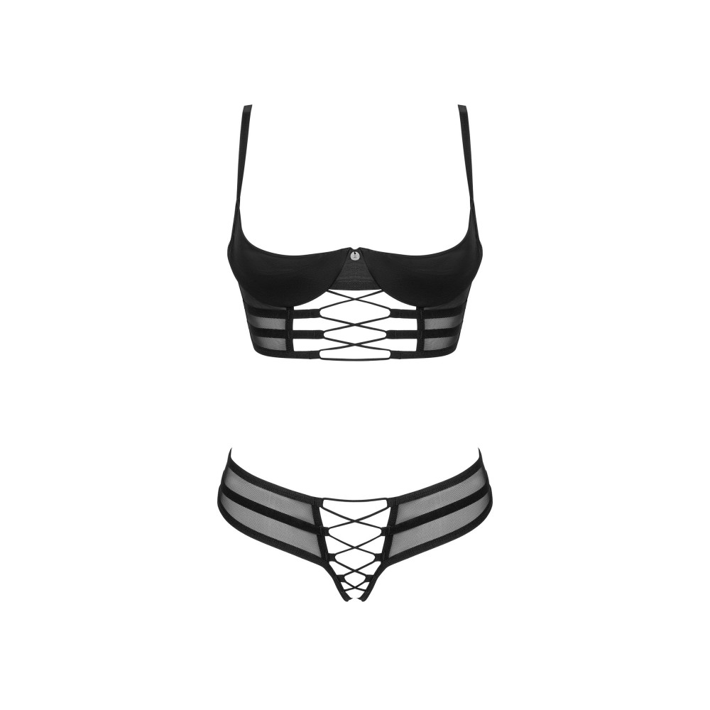 Эротическое белье - Комплект белья Obsessive Roxelia бюстье с открытыми чашками и трусики с доступом, черные, XS/S 2