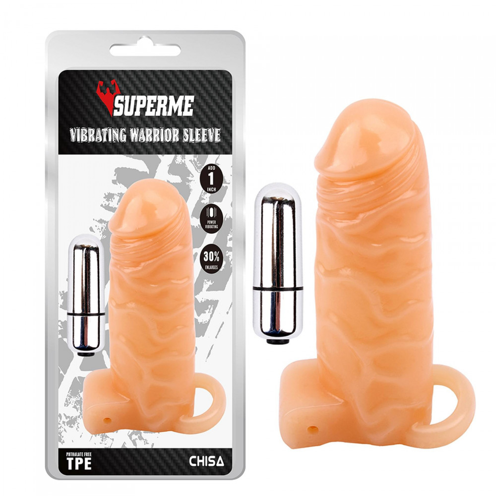 Секс игрушки - Насадка на член увеличивающая Chisa Superme Vibrating Warrior Sleeve реалистичная, с вибропулей