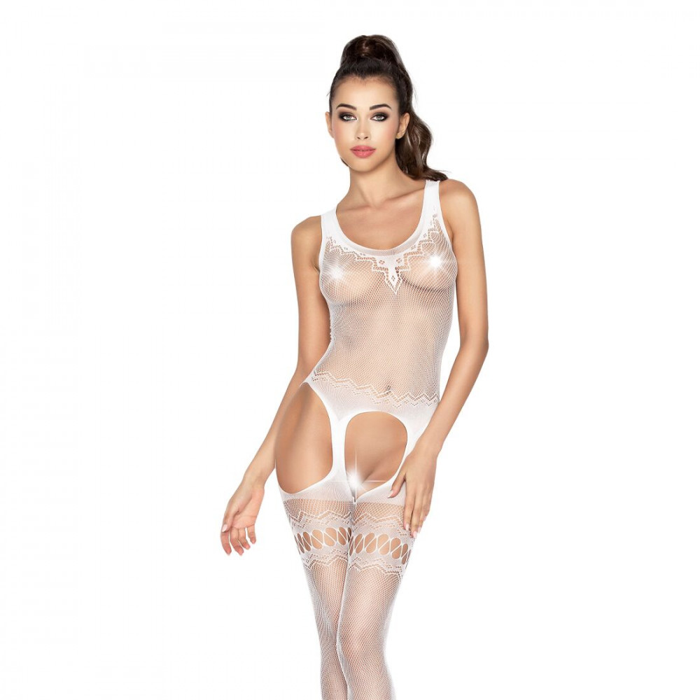 Бодистокинг - Бодистокинг Passion BS038 white, комбинезон, имитация чулок и пояса