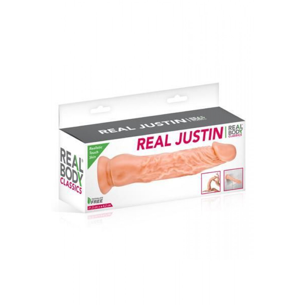 Фаллоимитаторы на присоске, двойные - Фаллоимитатор Real Body - Real Justin Flesh, TPE, диаметр 4,2см 2