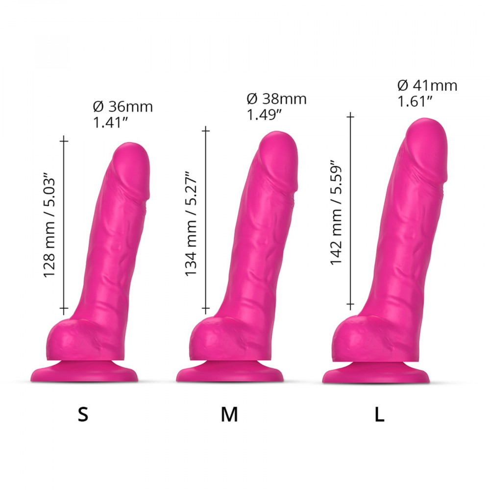 Фаллоимитаторы на присоске, двойные - Реалистичный фаллоимитатор Strap-On-Me Sliding Skin Realistic Dildo Fuchsia - M, эффект подвижной ко 4