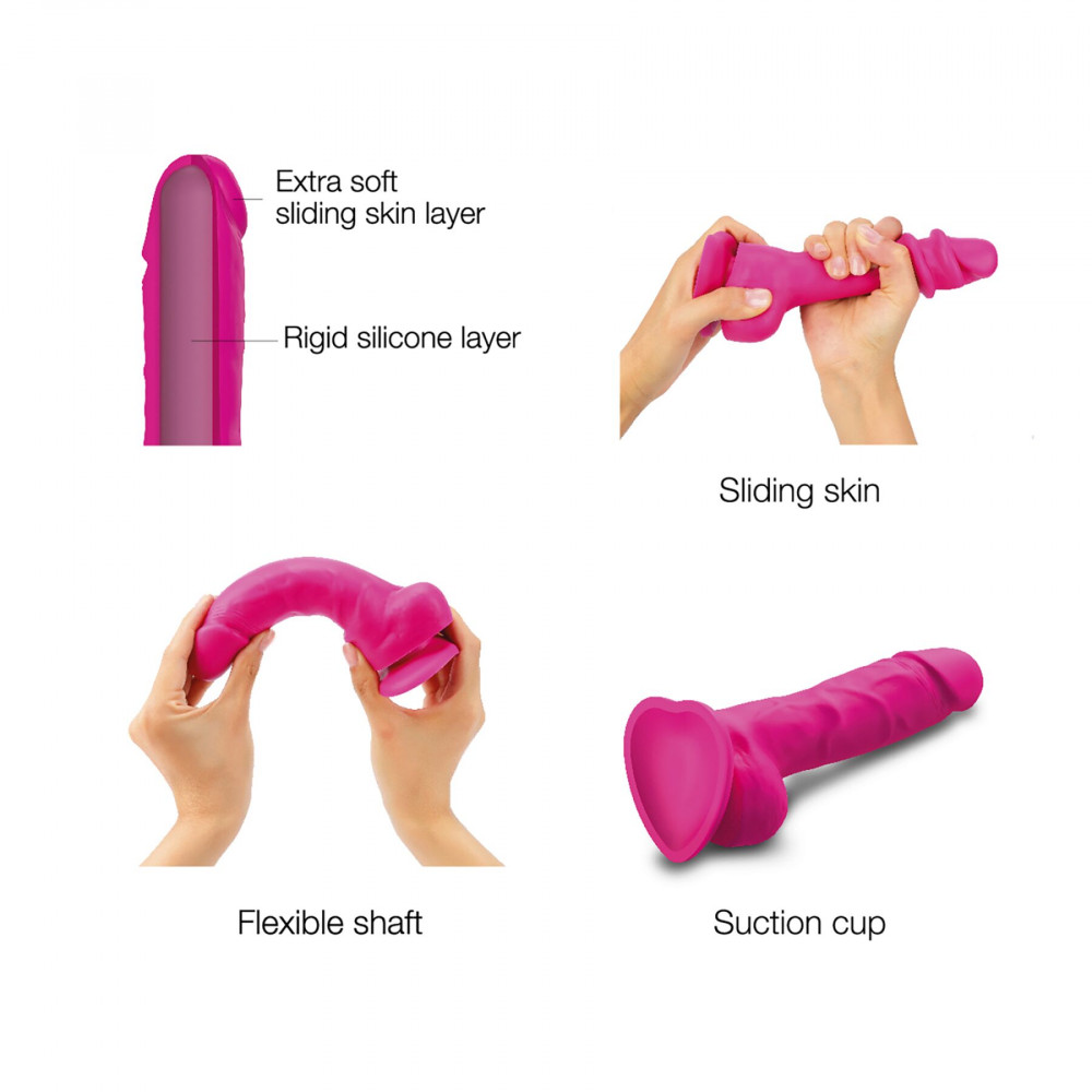 Фаллоимитаторы на присоске, двойные - Реалистичный фаллоимитатор Strap-On-Me Sliding Skin Realistic Dildo Fuchsia - M, эффект подвижной ко 5