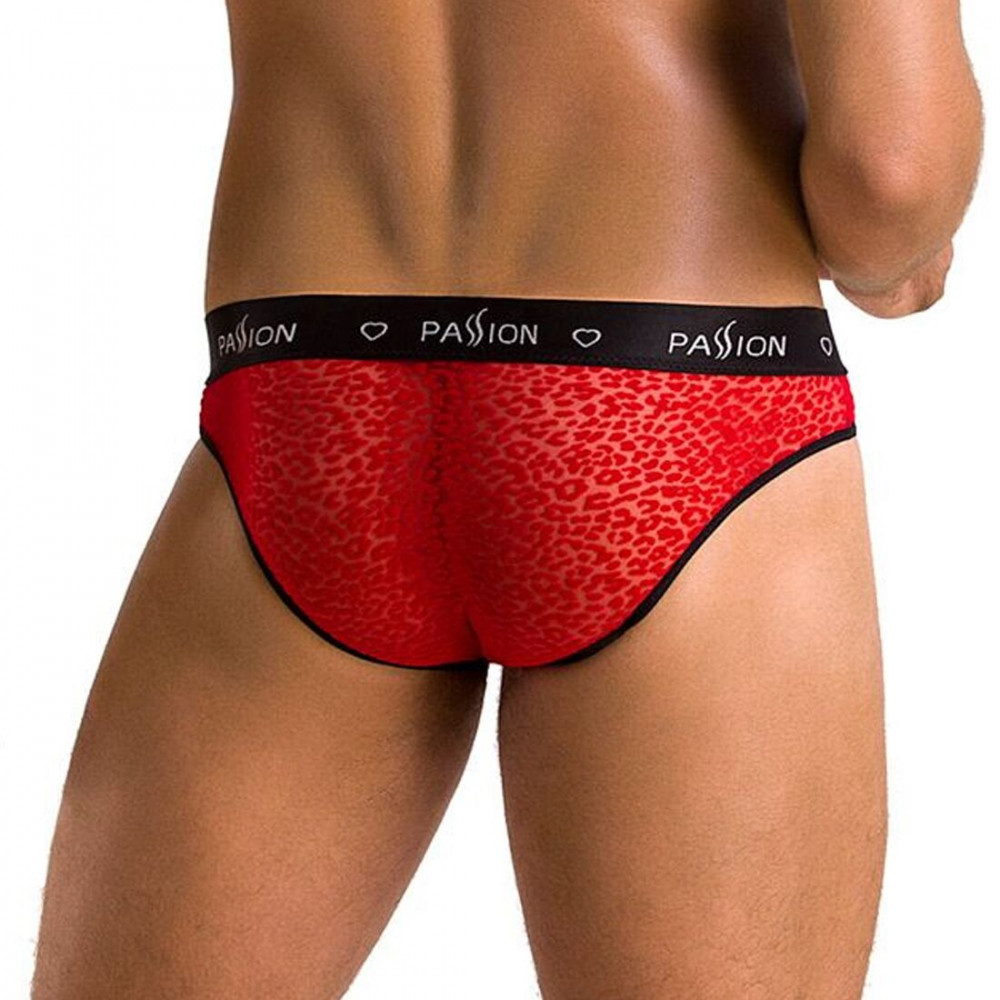 Стринги, трусы и шорты - Мужские полупрозрачные трусы Passion 031 Slip Mike S/M Red, под леопард 5