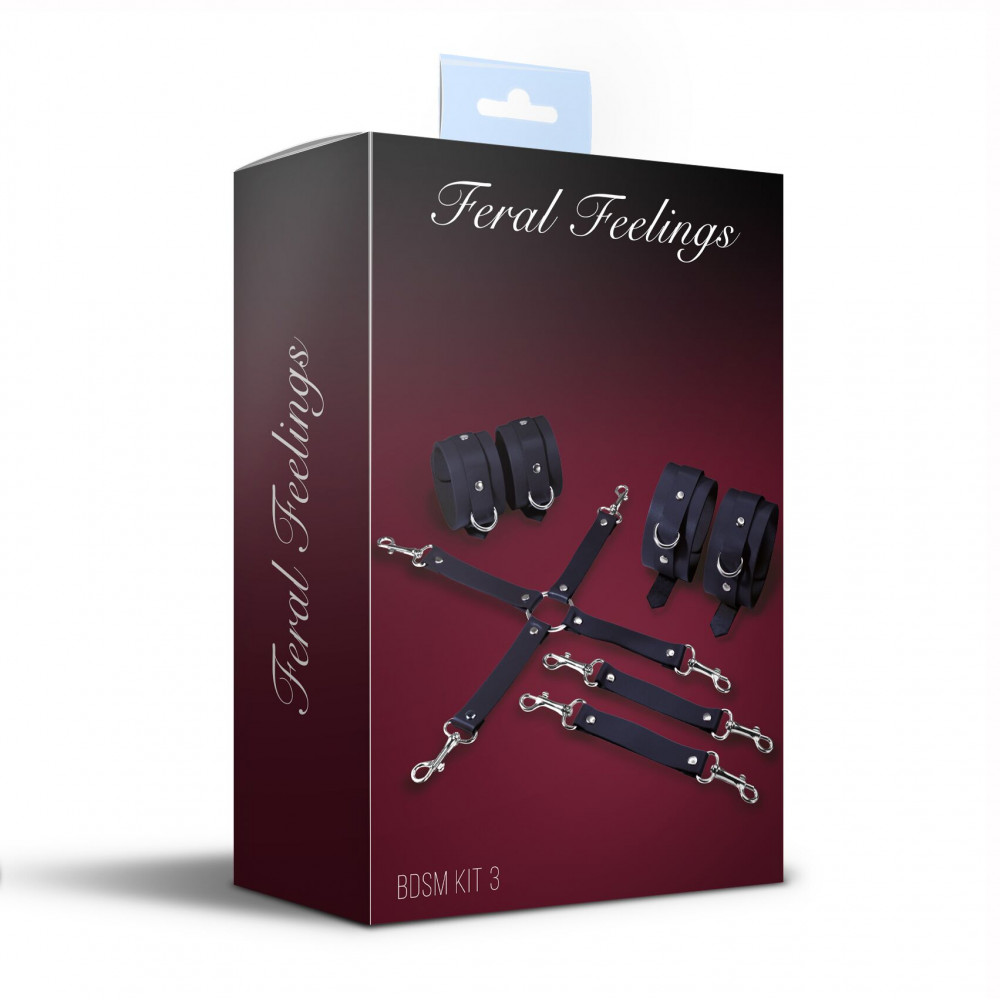 Наборы для БДСМ - Набор для БДСМ 3 в 1 Feral Feelings BDSM Kit 3 Black, black, наручники, поножи, крестовина 1