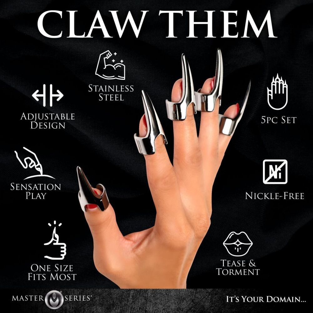 Интимные украшения - Набор колец с когтями Master Series Five-Piece Sensation Claw Rings - Silver 7
