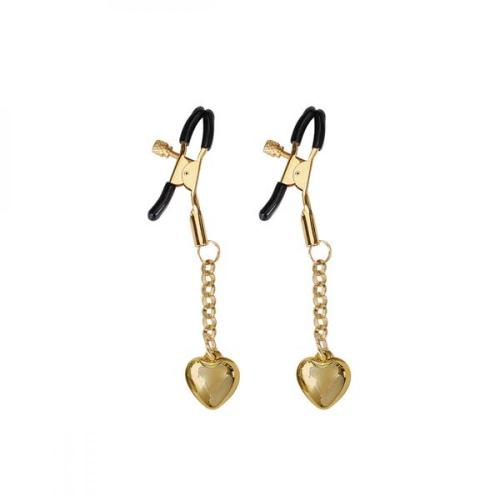 Интимные украшения - Зажимы для сосков Liebe Seele Solid Heart Nipple Clamps Gold