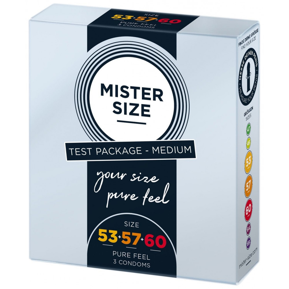 Лубриканты - Тестбокс/Комплект из 3-х презервативов Mister Size 53-57-60, для определения идеального размера