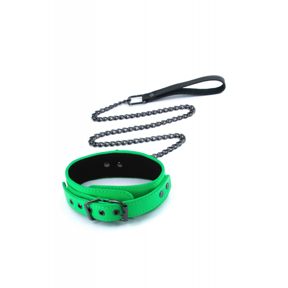 БДСМ игрушки - Ошейник с поводком NS Novelties ELECTRA COLLAR & LEASH GREEN