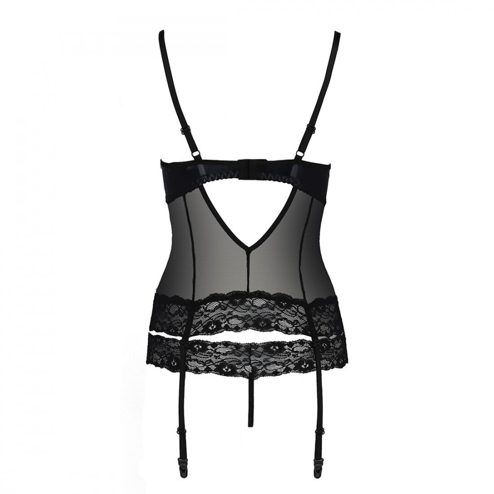 Эротические корсеты - Корсет с открытой грудью NORTH CORSET black L/XL - Passion Exclusive, пажи, трусики, шнуровка 2