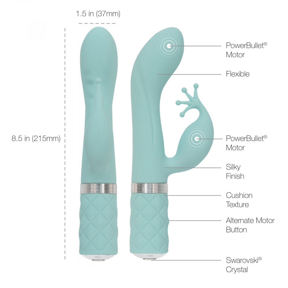 Вибратор-кролик - Роскошный вибратор-кролик Pillow Talk - Kinky Teal с кристаллом Сваровски, мощный 1