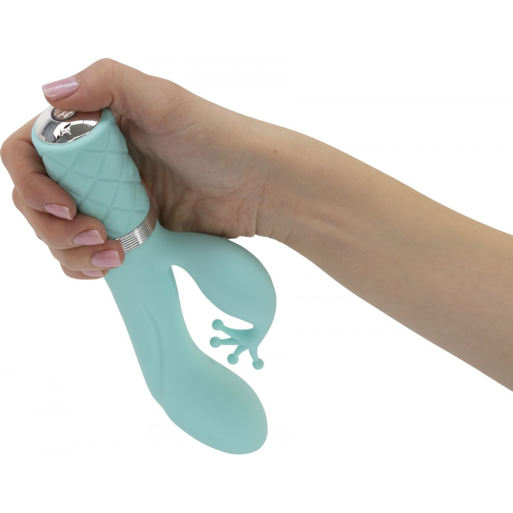 Вибратор-кролик - Роскошный вибратор-кролик Pillow Talk - Kinky Teal с кристаллом Сваровски, мощный 9