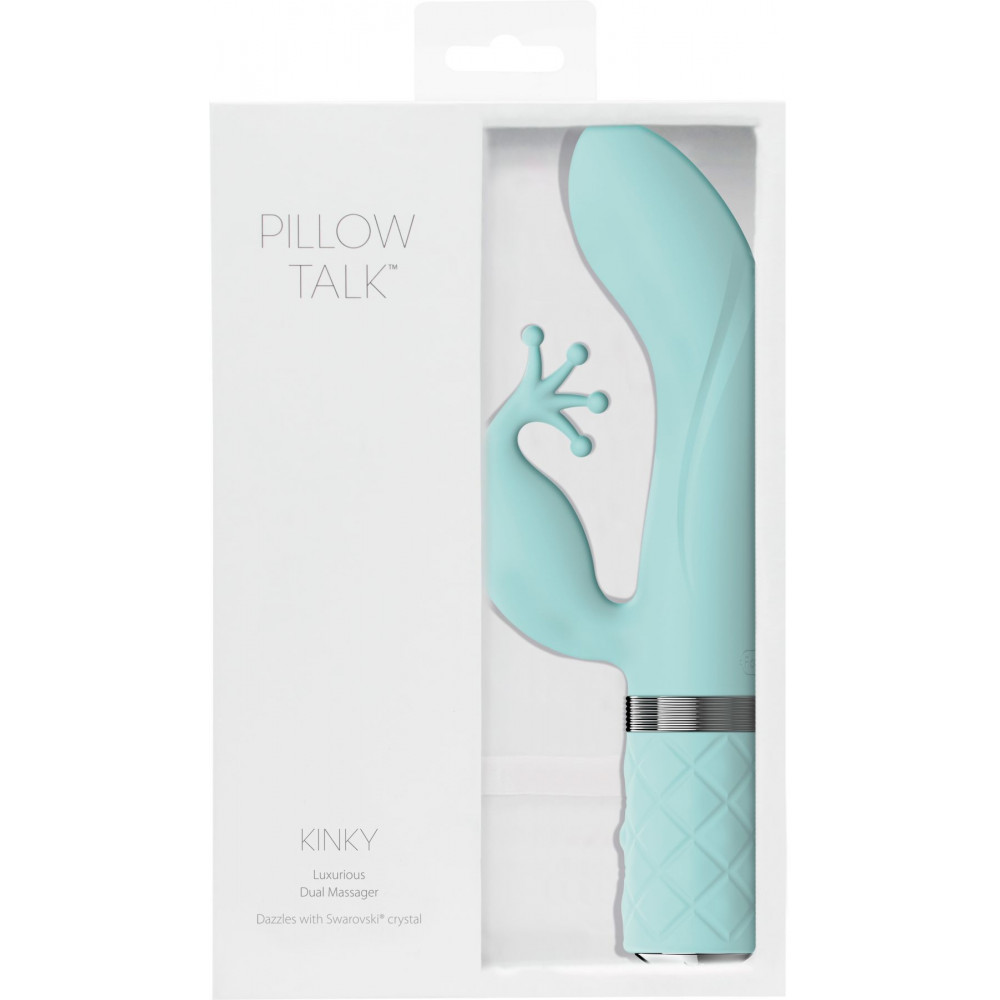 Вибратор-кролик - Роскошный вибратор-кролик Pillow Talk - Kinky Teal с кристаллом Сваровски, мощный 3