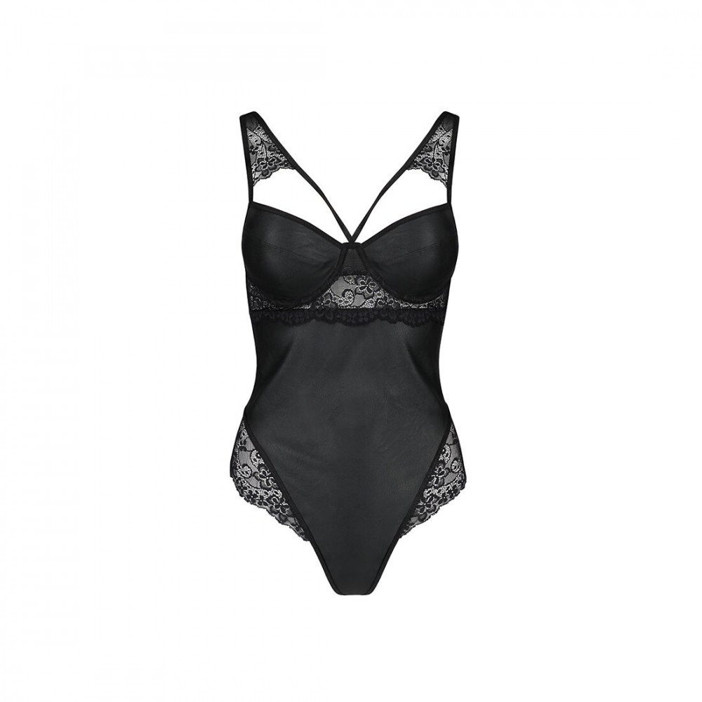 Эротическое боди - Боди из эко-кожи и кружева Loona Body black L/XL - Passion 3