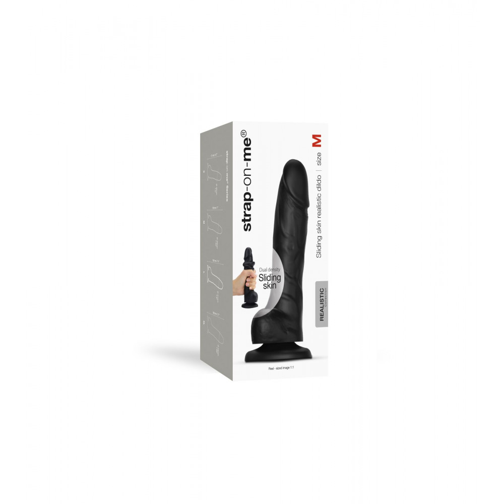 Фаллоимитаторы на присоске, двойные - Реалистичный фаллоимитатор Strap-On-Me Sliding Skin Realistic Dildo Black - M, эффект подвижной кожи 1