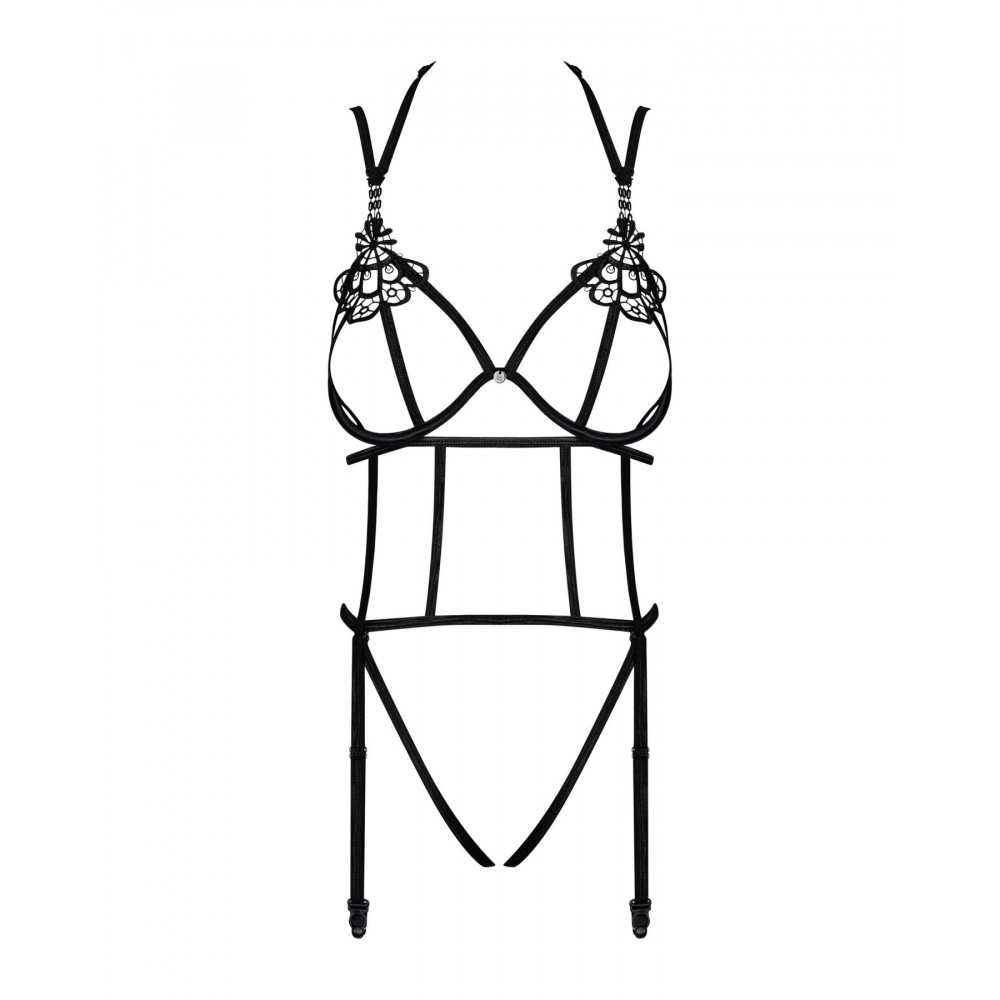 Эротическое боди - Боди из стреп с доступом Obsessive Badossa crotchless teddy L/XL, черный 3
