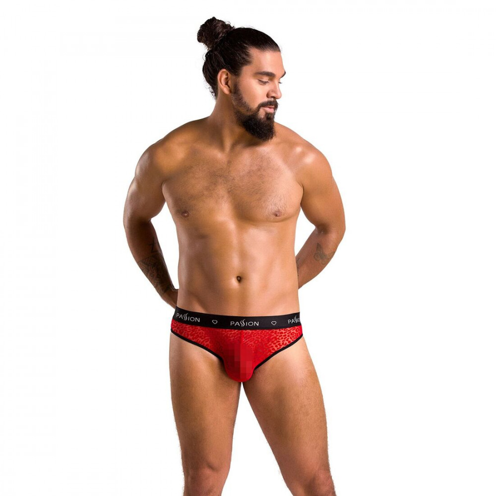 Стринги, трусы и шорты - Мужские полупрозрачные трусы Passion 031 Slip Mike XXL/XXXL Red, под леопард 4