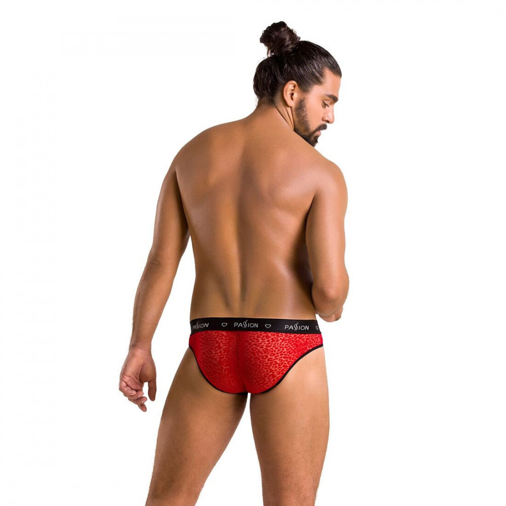 Стринги, трусы и шорты - Мужские полупрозрачные трусы Passion 031 Slip Mike XXL/XXXL Red, под леопард 3
