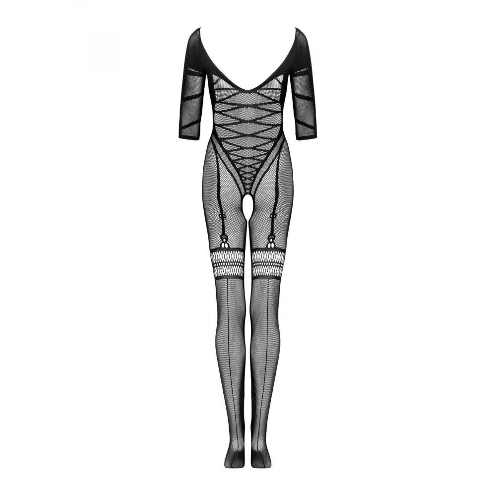 Бодистокинг - Сетчатый бодистокинг с имитацией подвязок Obsessive Bodystocking G329  XL/XXL, black, с доступом 3