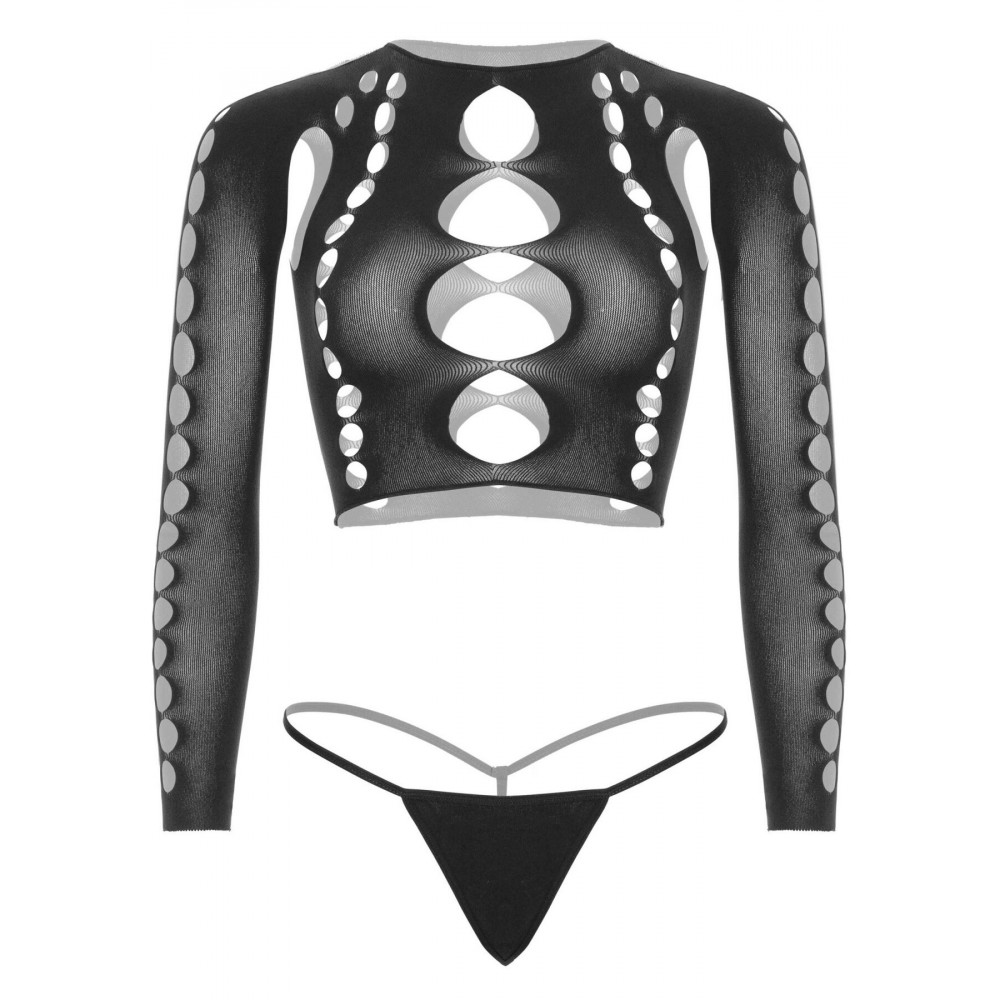 Эротические комплекты - Комплект Leg Avenue Long sleeve crop top & string Black One Size 5