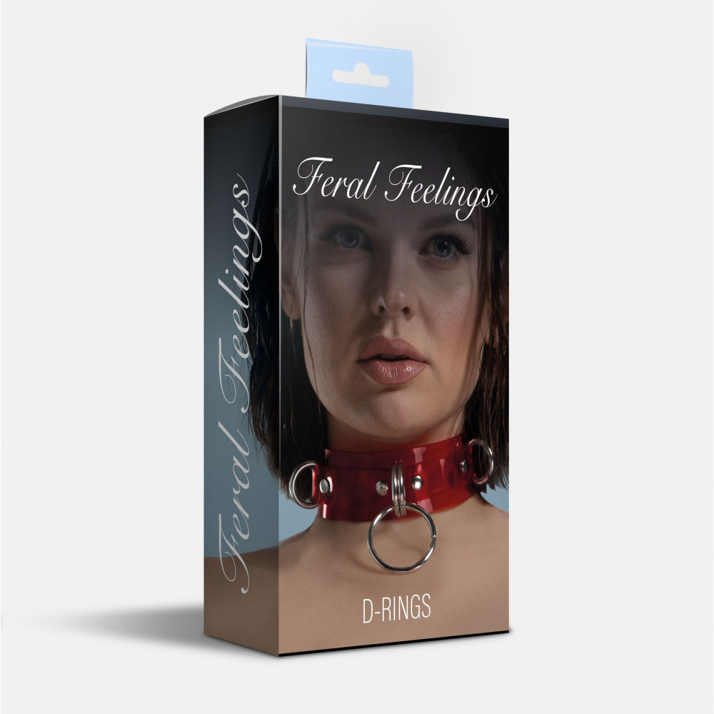 Ошейники, поводки - Ошейник для фиксации Feral Feelings - D-Rings Red Trasparent 1