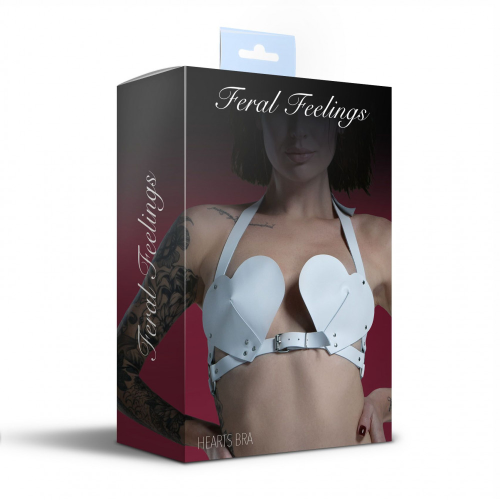 Чокеры, портупеи - Лиф Сердце из натуральной кожи Feral Feelings - Hearts Bra White 1