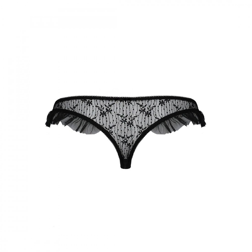 Сексуальные трусики - Трусики с оборками DONIA THONG black L/XL - Passion Exclusive 1