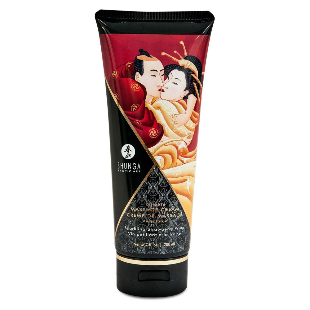 Массажные масла и свечи - Съедобный массажный крем Shunga Kissable Massage Cream – Sparkling Strawberry Wine (200 мл)