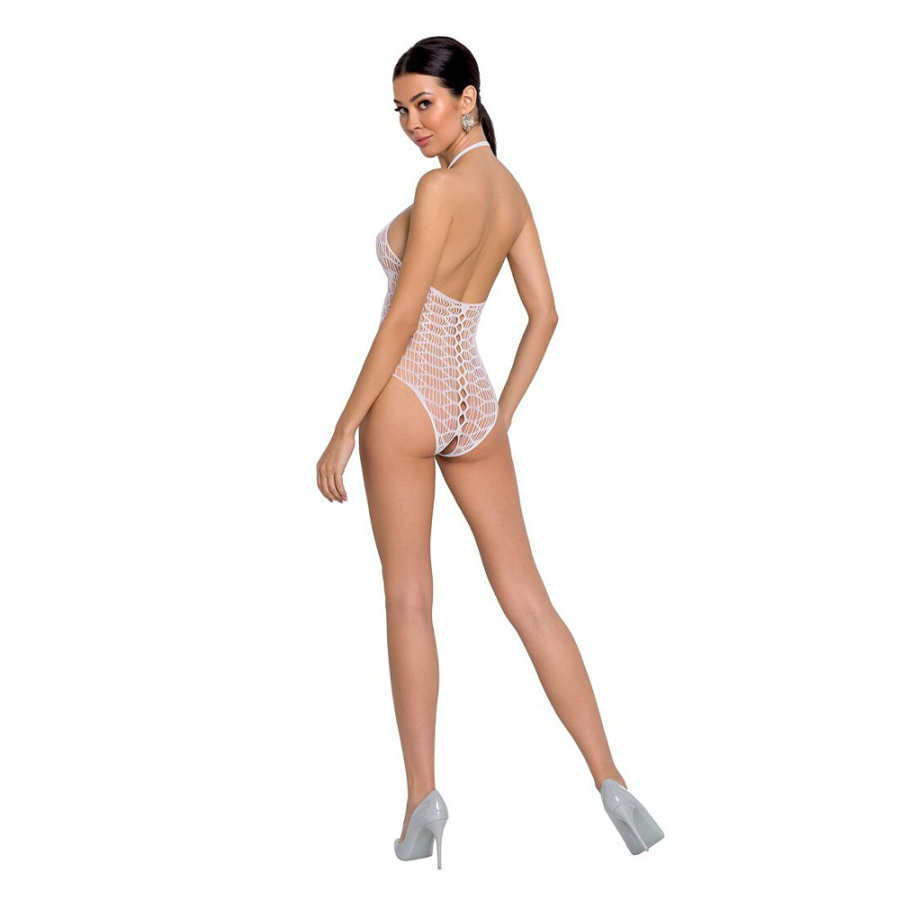Бодистокинг - Бодистокинг в крупную сетку Passion BS087 white, открытая спина, халтер, с доступом 4