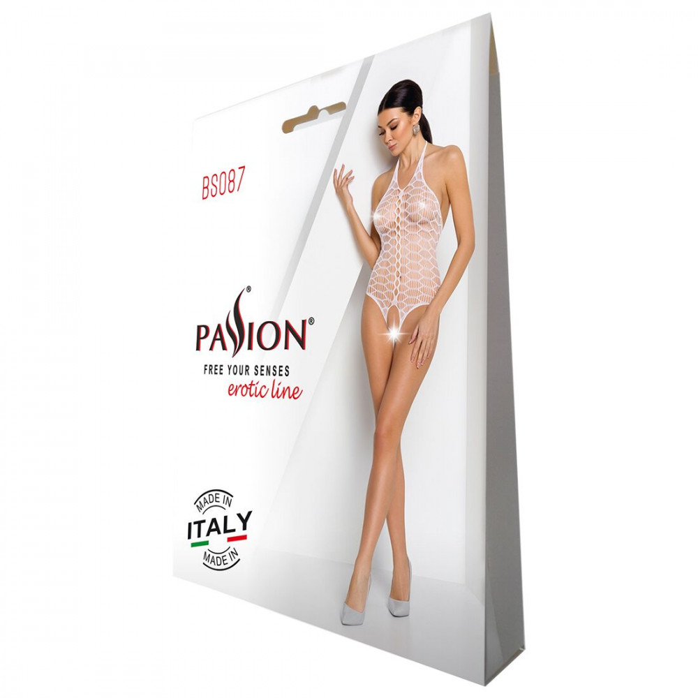 Бодистокинг - Бодистокинг в крупную сетку Passion BS087 white, открытая спина, халтер, с доступом 2
