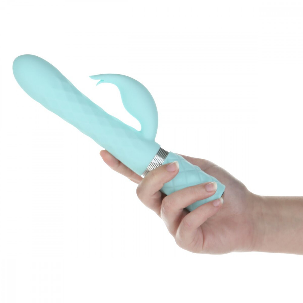 Вибратор-кролик - Роскошный кролик с ротацией и вибрацией Pillow Talk Lively, Teal, кристалл Сваровски, тройной отрост 4