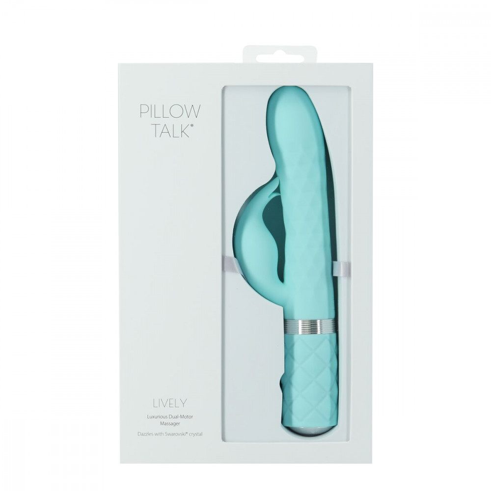 Вибратор-кролик - Роскошный кролик с ротацией и вибрацией Pillow Talk Lively, Teal, кристалл Сваровски, тройной отрост 3