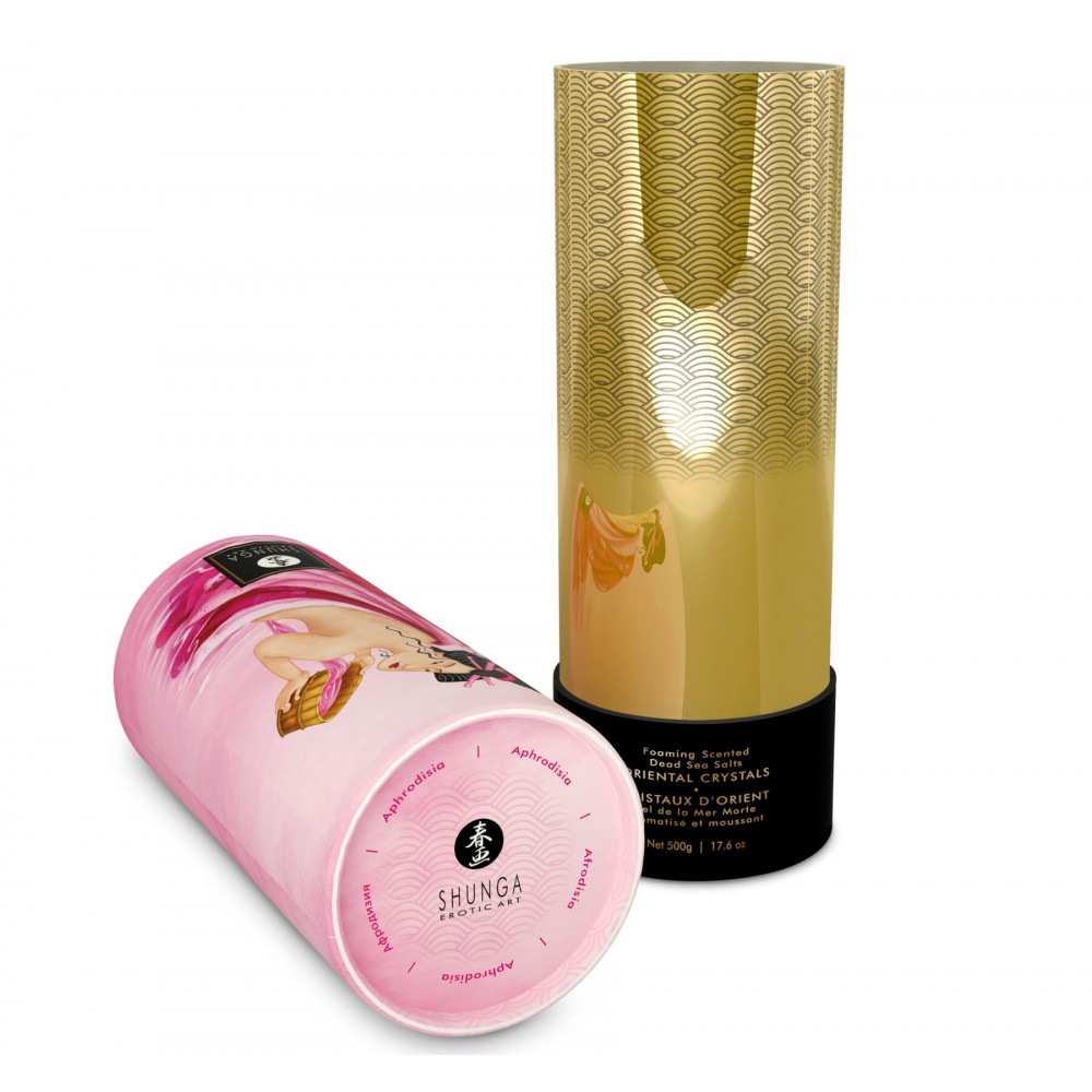 Романтическая атмосфера - Пенящаяся соль для ванны Shunga Dead Sea salt Oriental Crystals — Rose Petal (500 г), соль Мертвого  5