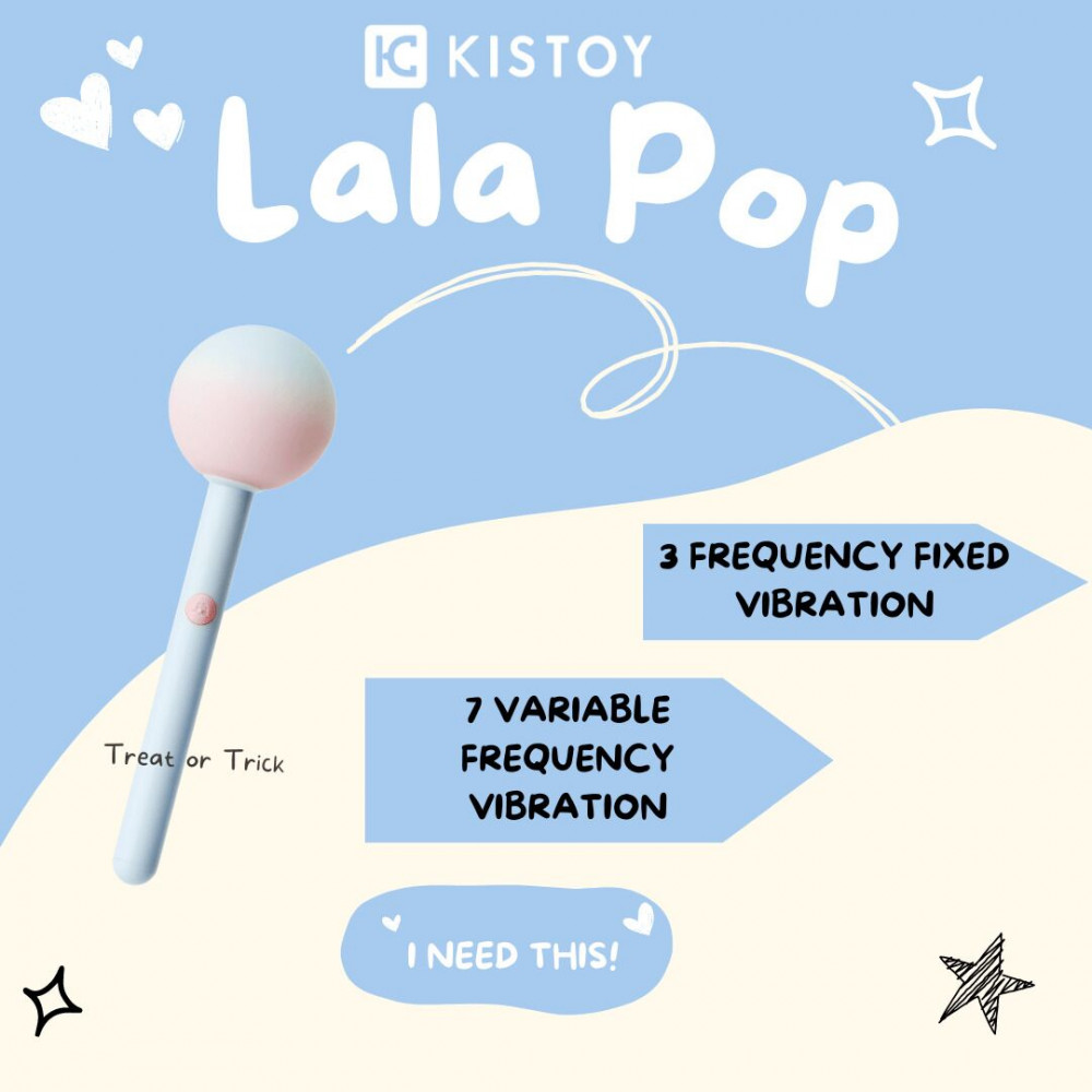 Клиторальный вибратор - Вибратор-конфетка на палочке KISTOY Lala Pop, 2 мотора, маска на глаза в комплекте 2