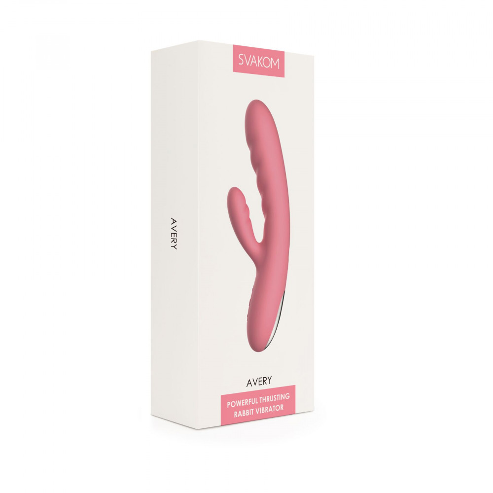 Вибратор-кролик - Вибратор-кролик Svakom Avery Strawberry Pink с двигающимся стволом, движение вперед-назад 7