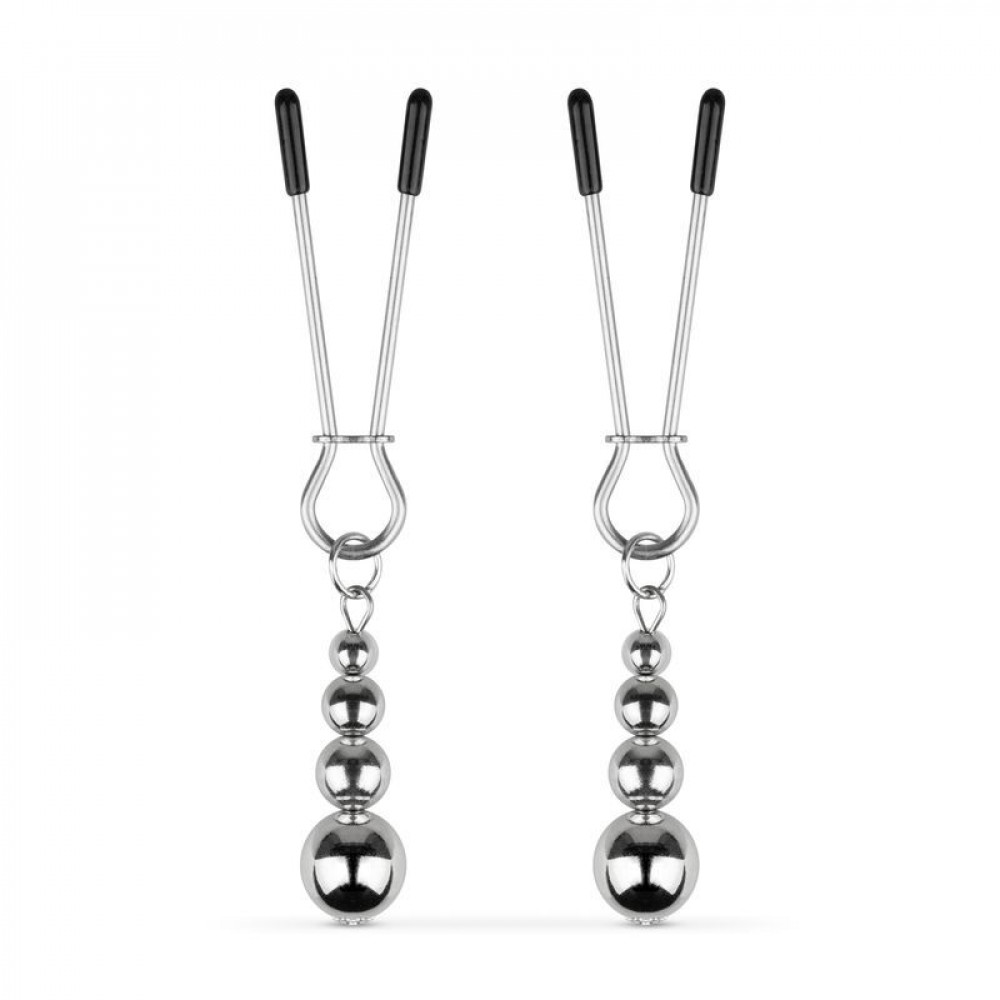 Интимные украшения - Зажимы для сосков Bedroom Fantasies: Nipple Clamps with Beaded Chain - Silver 2