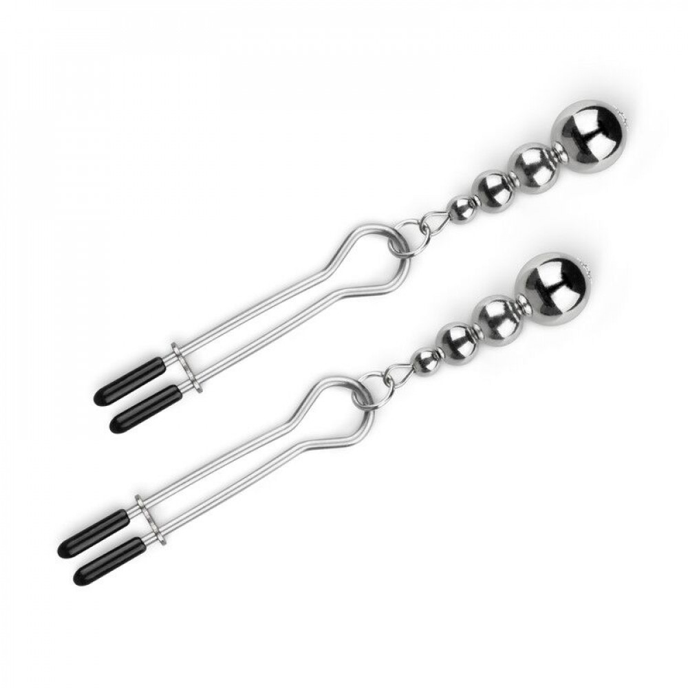 Интимные украшения - Зажимы для сосков Bedroom Fantasies: Nipple Clamps with Beaded Chain - Silver 3