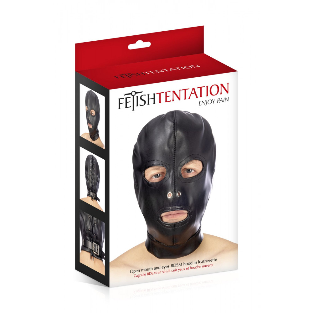 Маски - Капюшон для БДСМ с открытыми глазами и ртом Fetish Tentation Open mouth and eyes BDSM hood 1