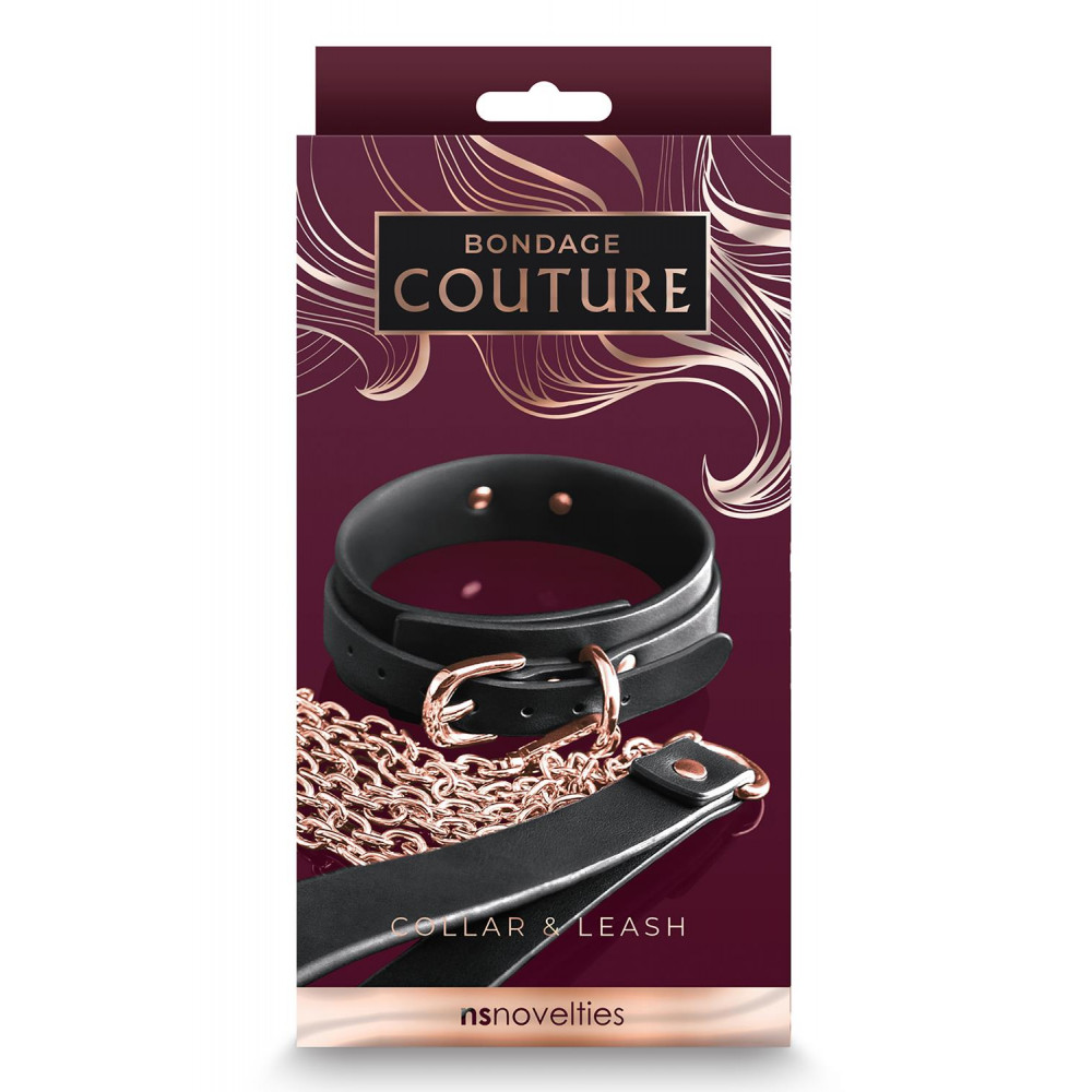 Секс игрушки - Ошейник с поводком NS Novelties BONDAGE COUTURE COLLAR AND LEASH BLACK 1
