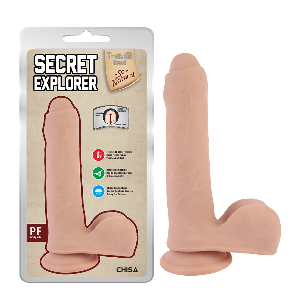 Секс игрушки - Фалломитатор с закрытой головкой и мошонкой Chisa T-skin ReaL Secret Explorer на присоске, бежевый