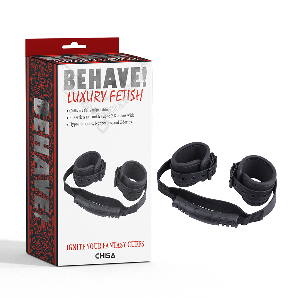 БДСМ игрушки - Фиксаторы для рук Chisa Behave! Ignite Your Fantasy Cuffs с держателем, черные