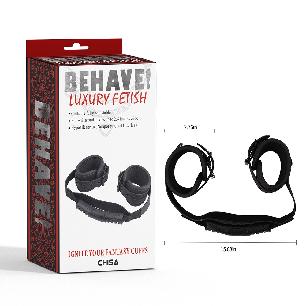 БДСМ игрушки - Фиксаторы для рук Chisa Behave! Ignite Your Fantasy Cuffs с держателем, черные 5