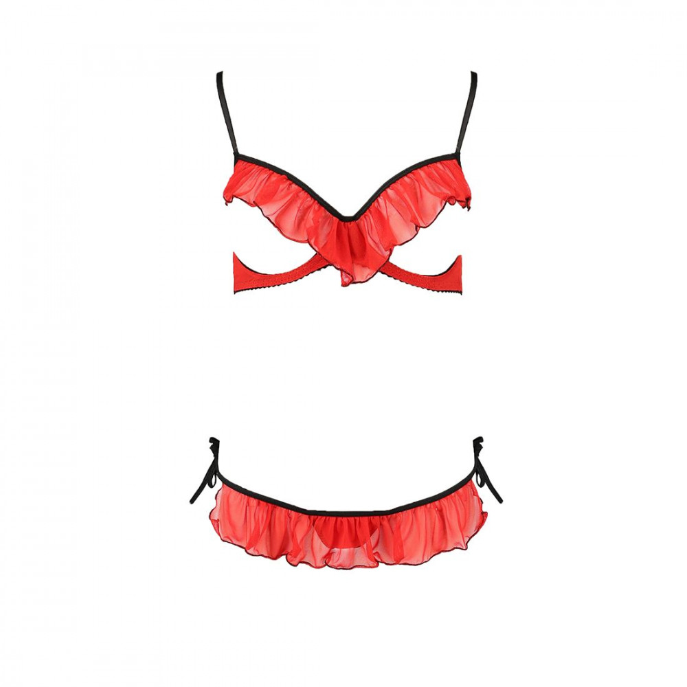 Эротические комплекты - Комплект белья CHERRY SET OpenBra red S/M - Passion Exclusive: открытый лиф, трусики-юбочка 2